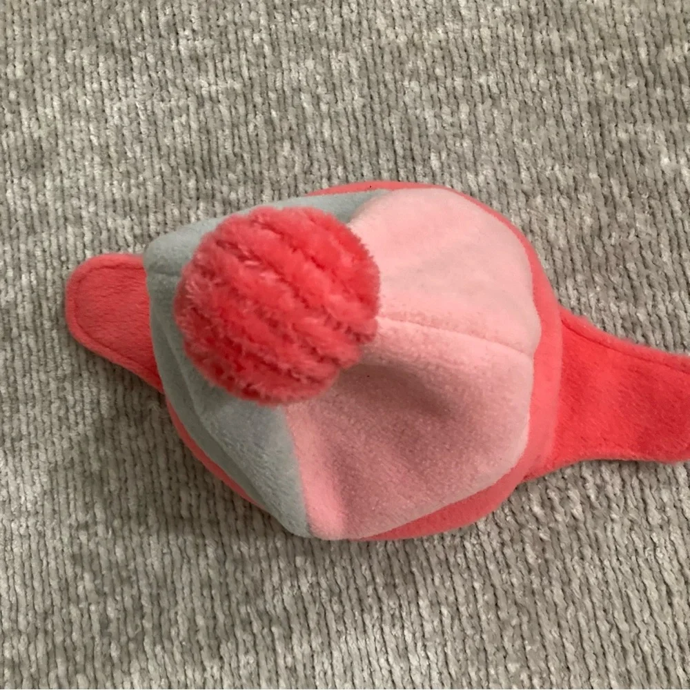 Columbia Youth S/M Fleece Ear Flap‎ Hat Pink Gray Red Pom Pom Winter Beanie